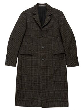 Allsaints Coby Coat Mens Size 38 M Long Coat Wool Blend Houndstooth Brown NEW